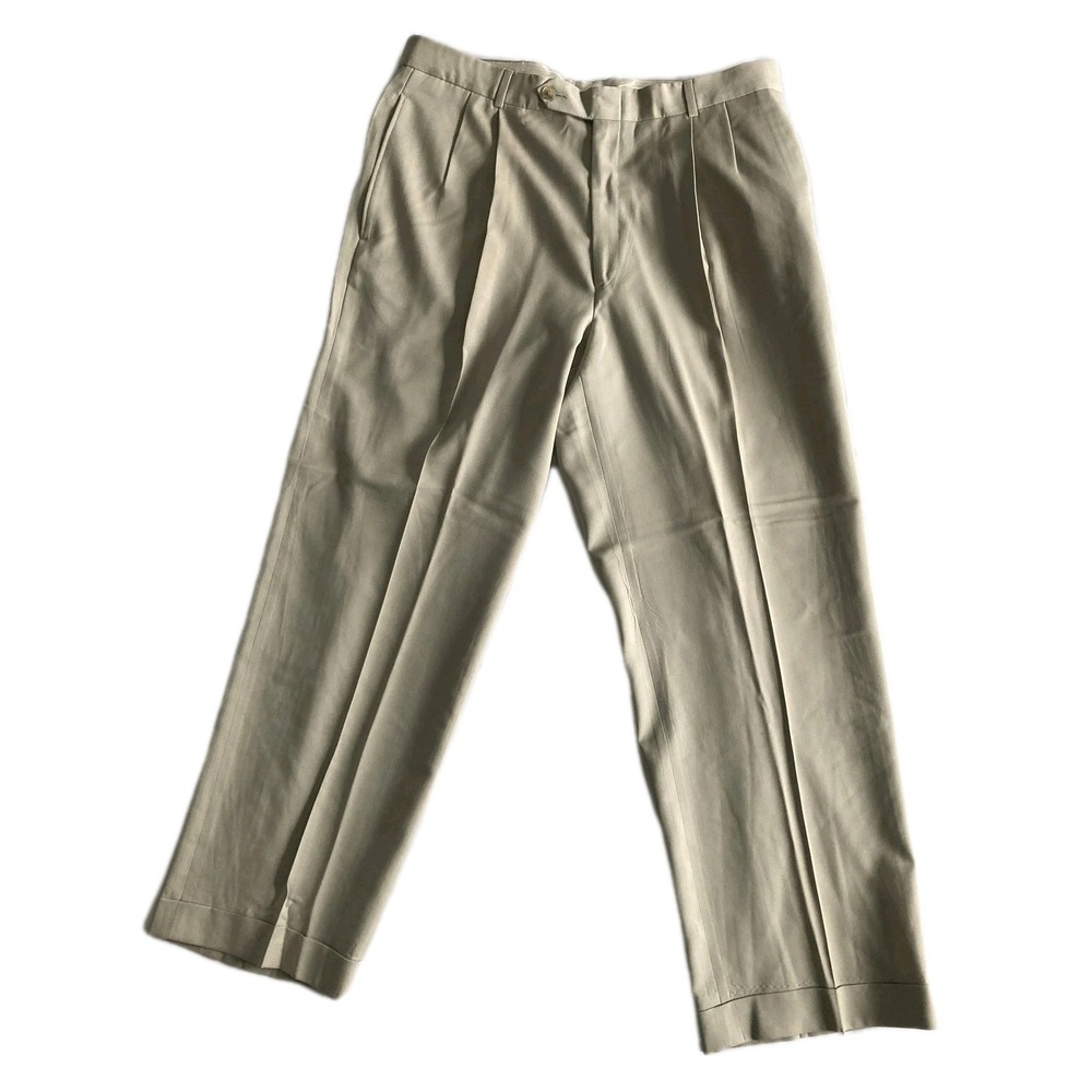 Ballin Dress Pants Mens 36x29 Beige Wool Pleated Lined Classic Fit Formal Office